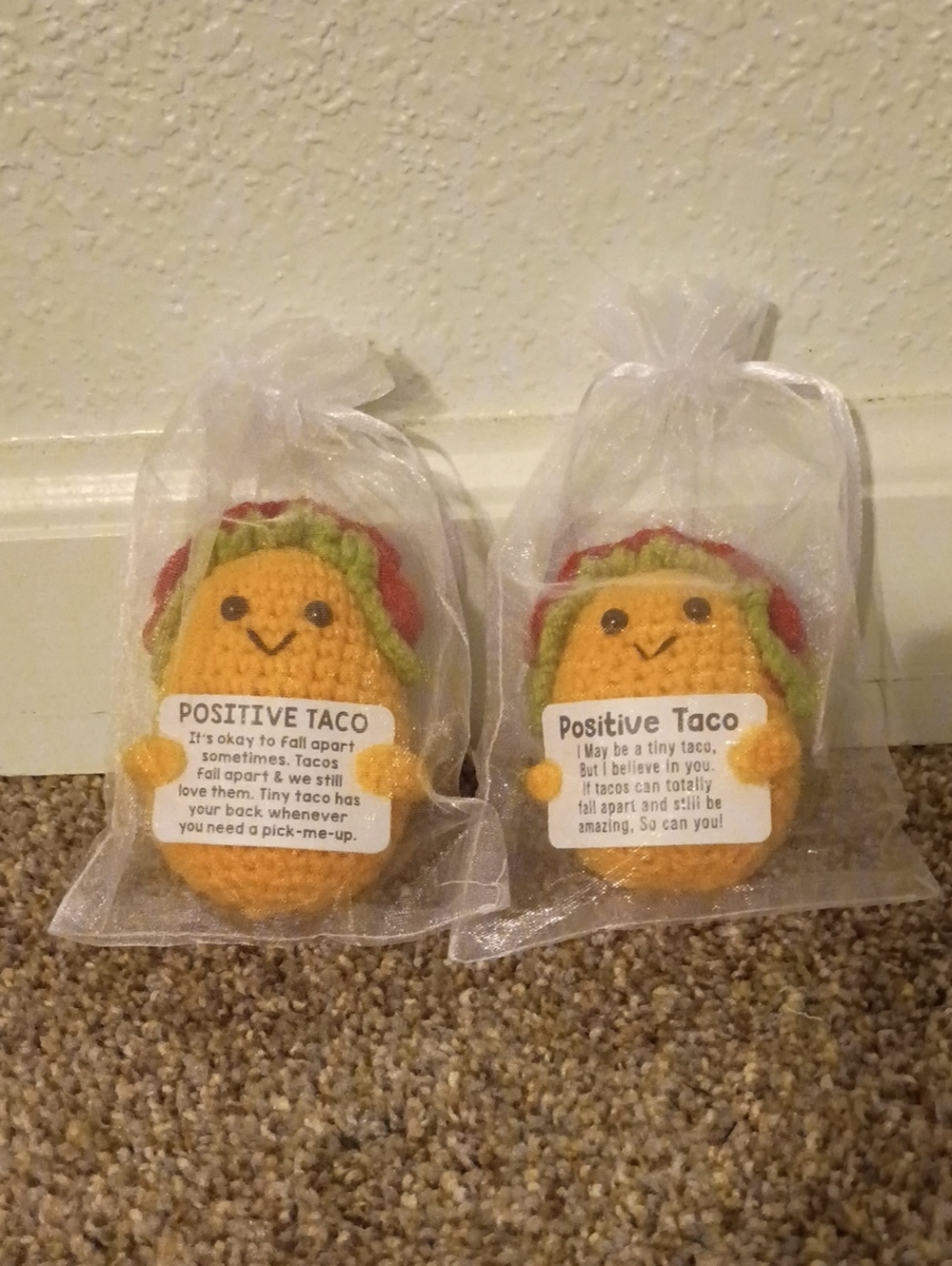 Positive Taco Plush Set — Yellow Crochet Taco Plushies (Set of 2)